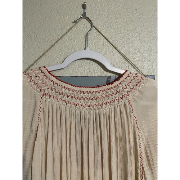 Free People Dress Women’s XS Wind‎ Willow Embroidered Cream and Red Summer - Picture 12 of 15